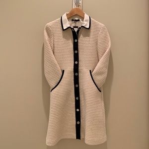 Maje Contrast Trim Tweed Overcoat